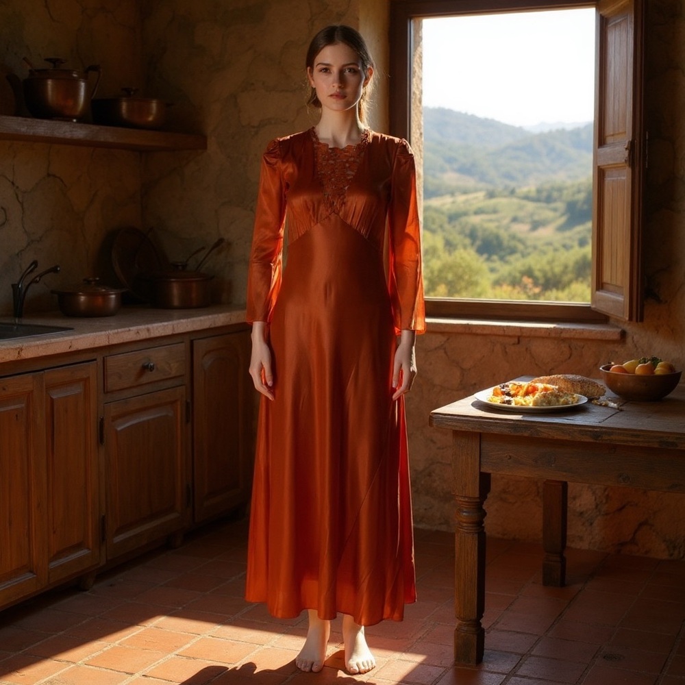 NWT DÔEN Melinda Embroidered Silk Midi Dress in Earthen - Picture 10 of 16